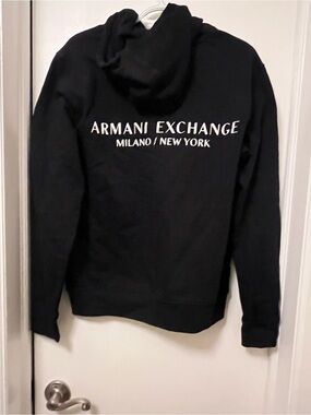 Armani Exchange Black Hooded Zip-Up with White Logo Text